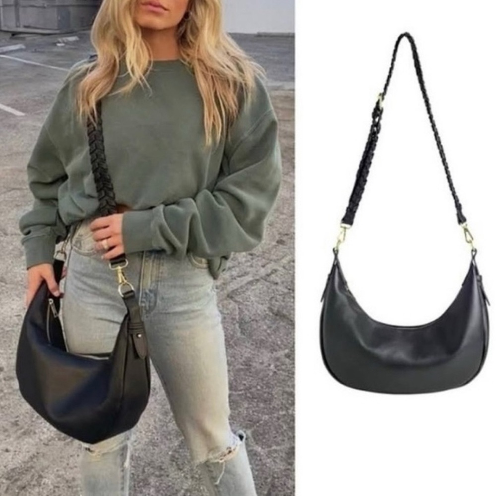 SOLD // NWT 🌙 Jules Kae • Zola Black Vegan Leather Half Moon Shoulder Crossbody - Picture 1 of 16
